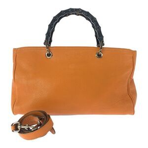 GUCCI Bamboo 2way Orange Gold Hardware Leather 323660 Tote Bag Shoulder Bag